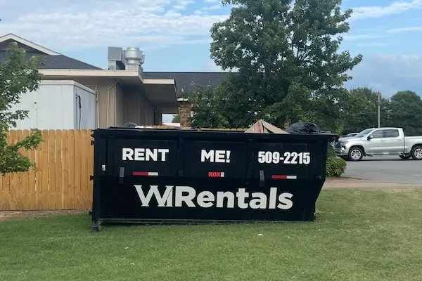 Dumpster delivery service — WI Rentals Stuttgart, Arkansas WI Rentals dumpster at a customer jobsite